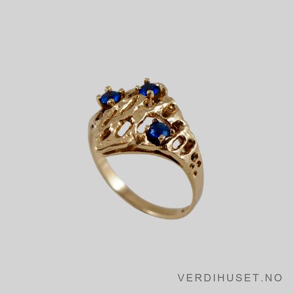 Hovedbilde Ring i 14 K gull med 3 blå stener