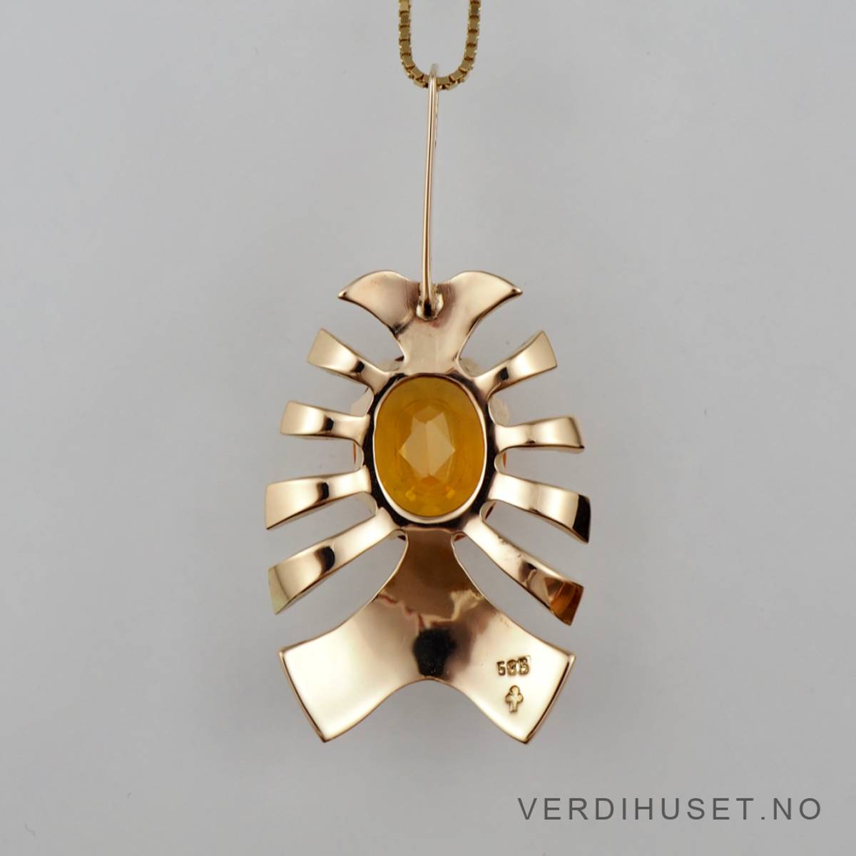 Anheng i 14 K gull med orange sten