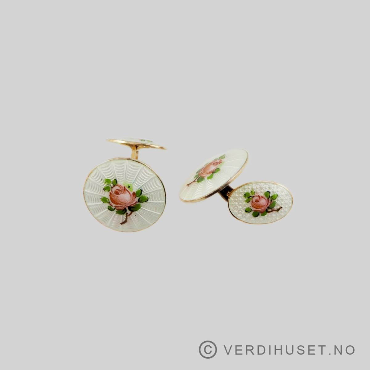 Mansjettknapper i forgylt sølv med emalje