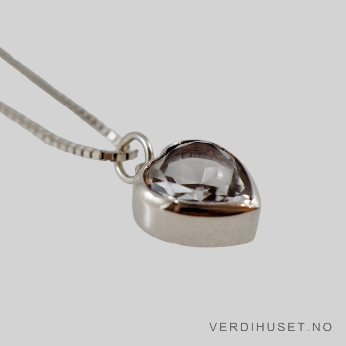 Anheng i sølv med blank sten/hjerte
