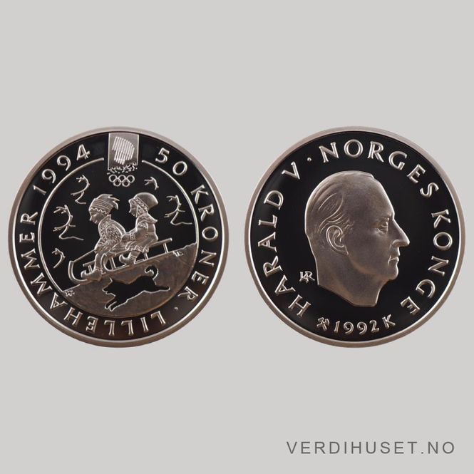 Hovedbilde 50 Kr 1992 - Lillehammer OL - Barn på kjelke