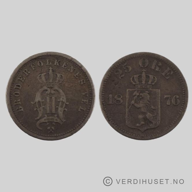 Hovedbilde 25 Øre 1876 Kv 1+