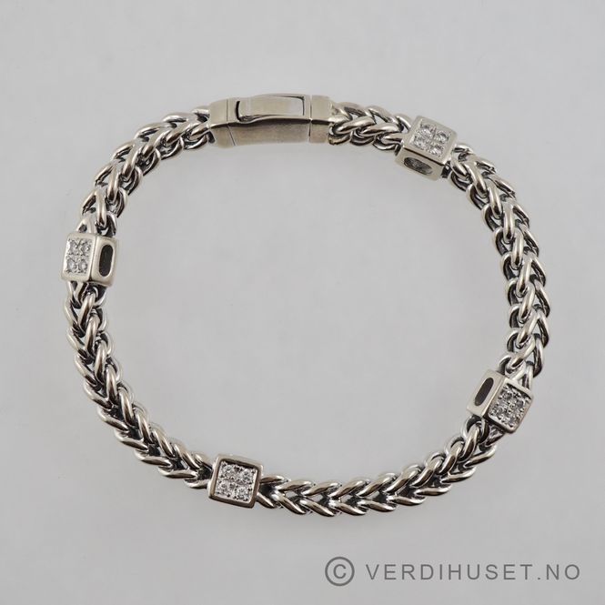 Hovedbilde Armbånd i 14 K hvitt gull med blanke stener