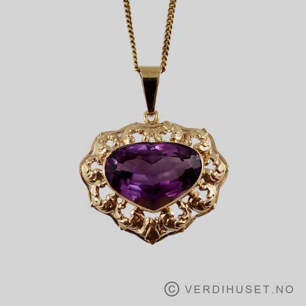 Hovedbilde Anheng i 14 K gull med stor lilla sten