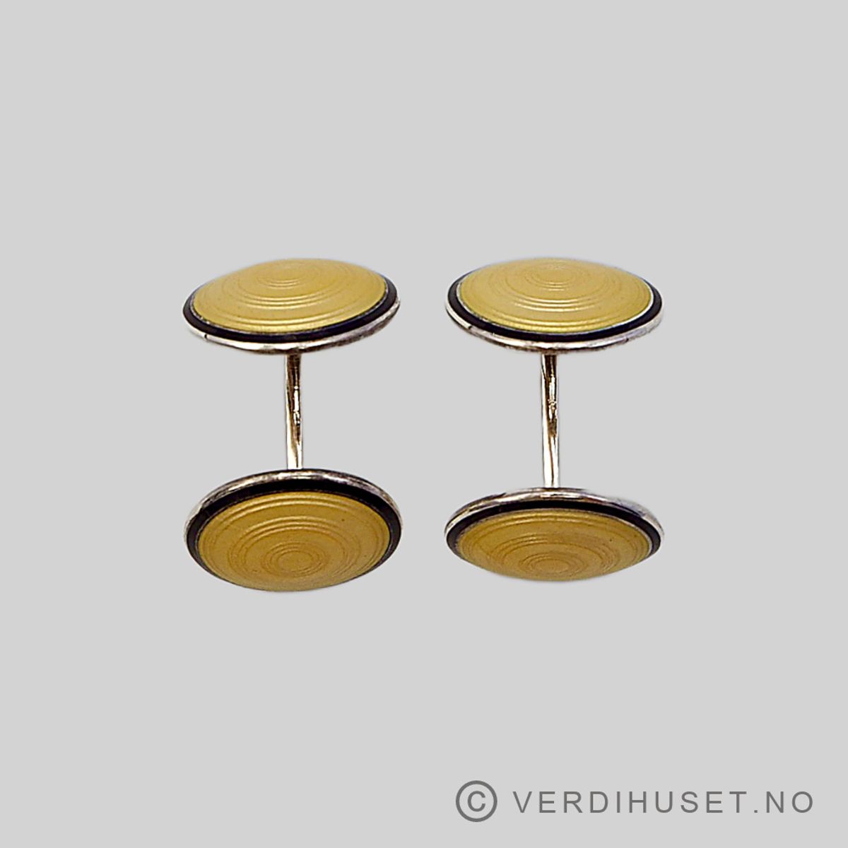 Mansjettknapper i sølv med gul og sort emalje - D-A