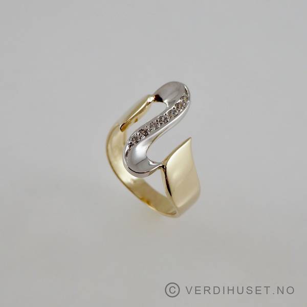 Hovedbilde Ring i 14 K hvitt og gult gull med blanke stener