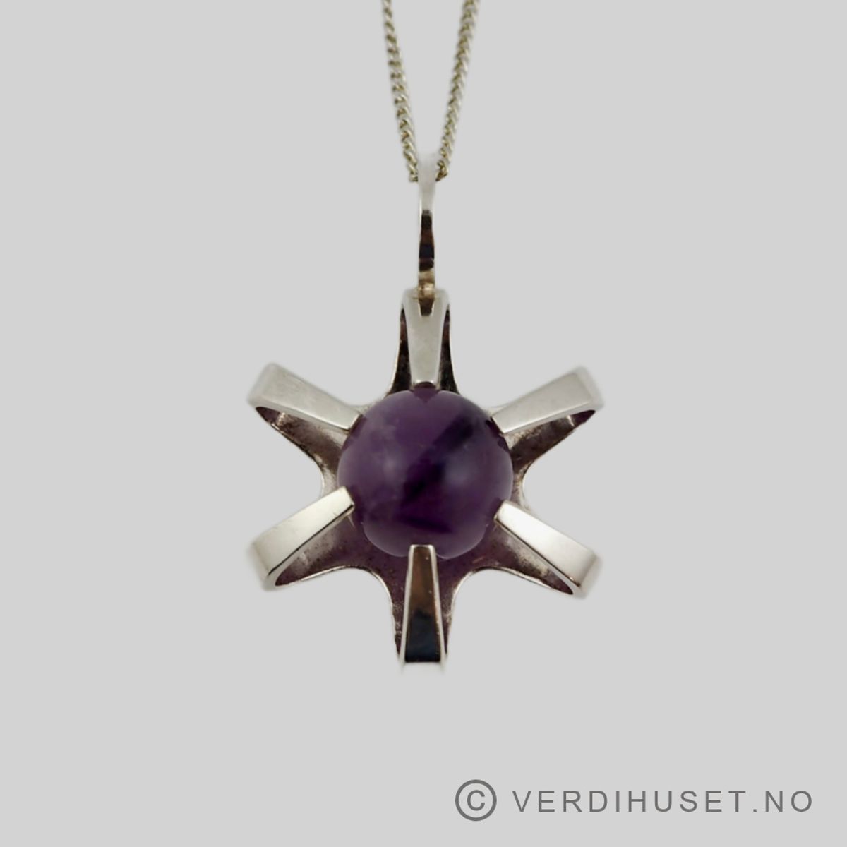 Anheng i sølv med lilla sten/kule