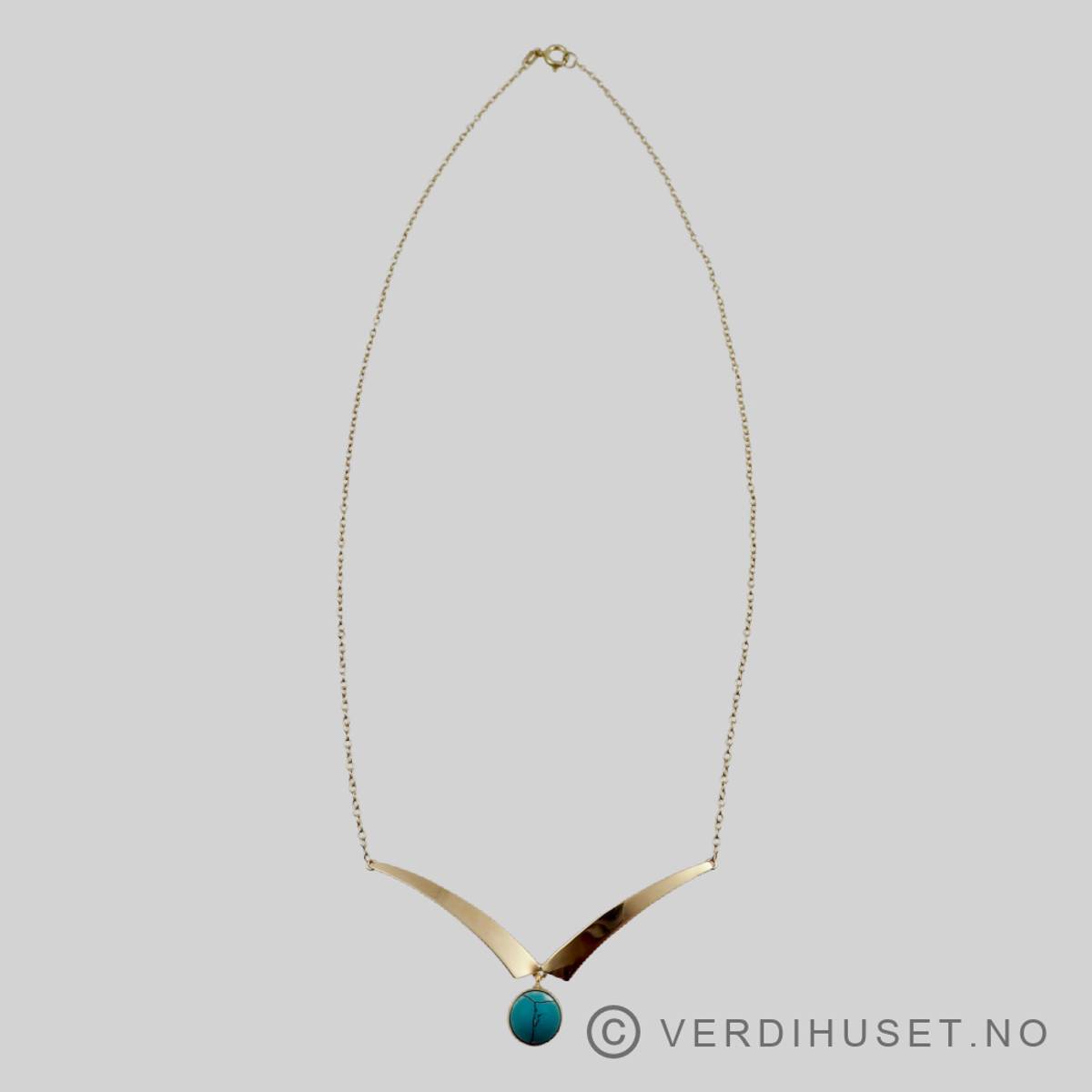 Halssmykke i 14 K gull med turkis sten