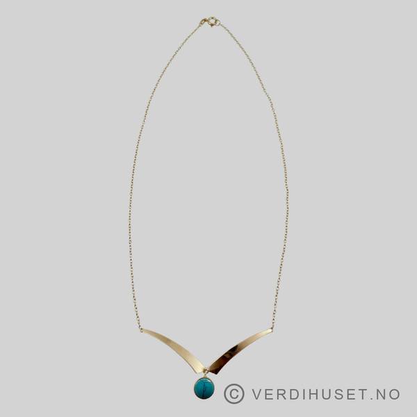 Hovedbilde Halssmykke i 14 K gull med turkis sten