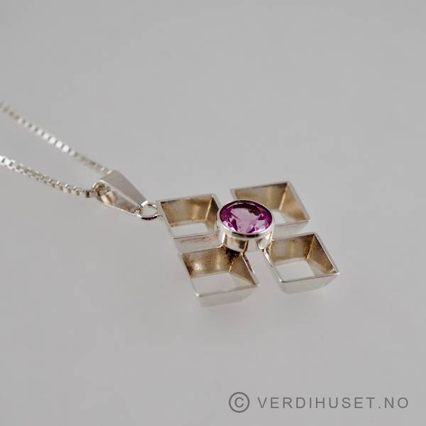 Hovedbilde Anheng i sølv med rosa sten