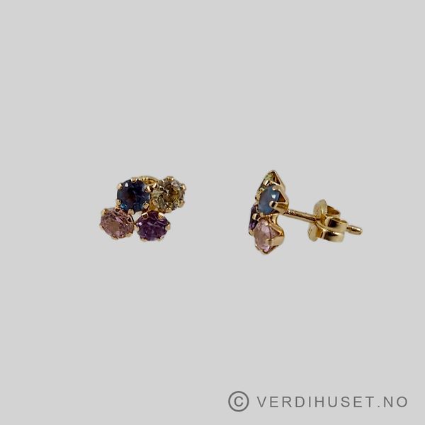 Hovedbilde Ørepynt i 14 K gull med fargede stener