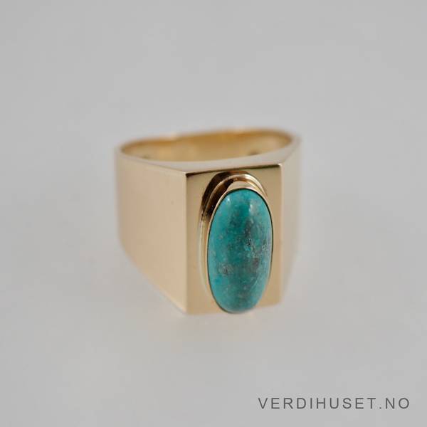 Hovedbilde Ring i 14 K gull med grønn sten