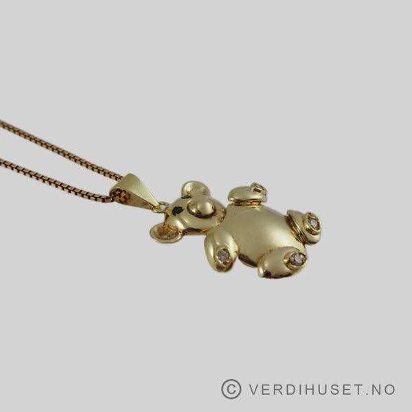 Hovedbilde Anheng i 14 K gull med blå og blanke stener ...