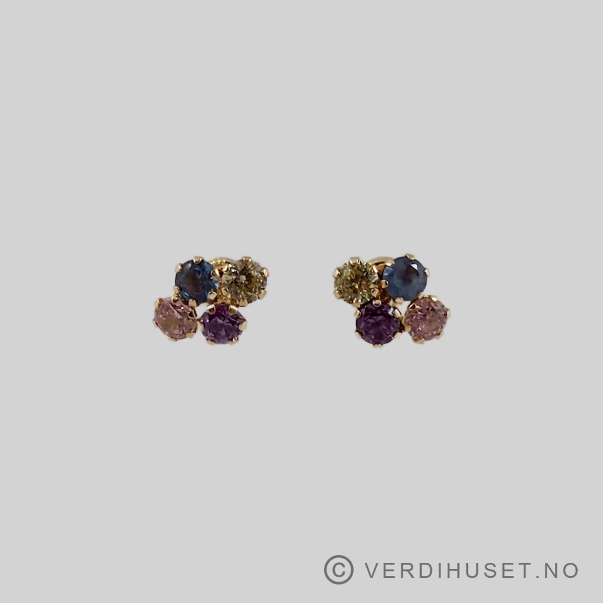 Ørepynt i 14 K gull med fargede stener