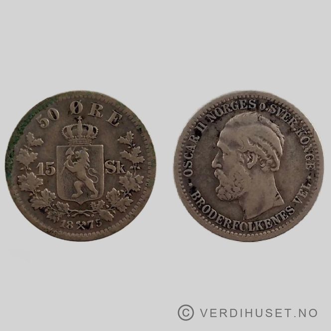 Hovedbilde 15 skilling/ 50 Øre 1875 Kv s1