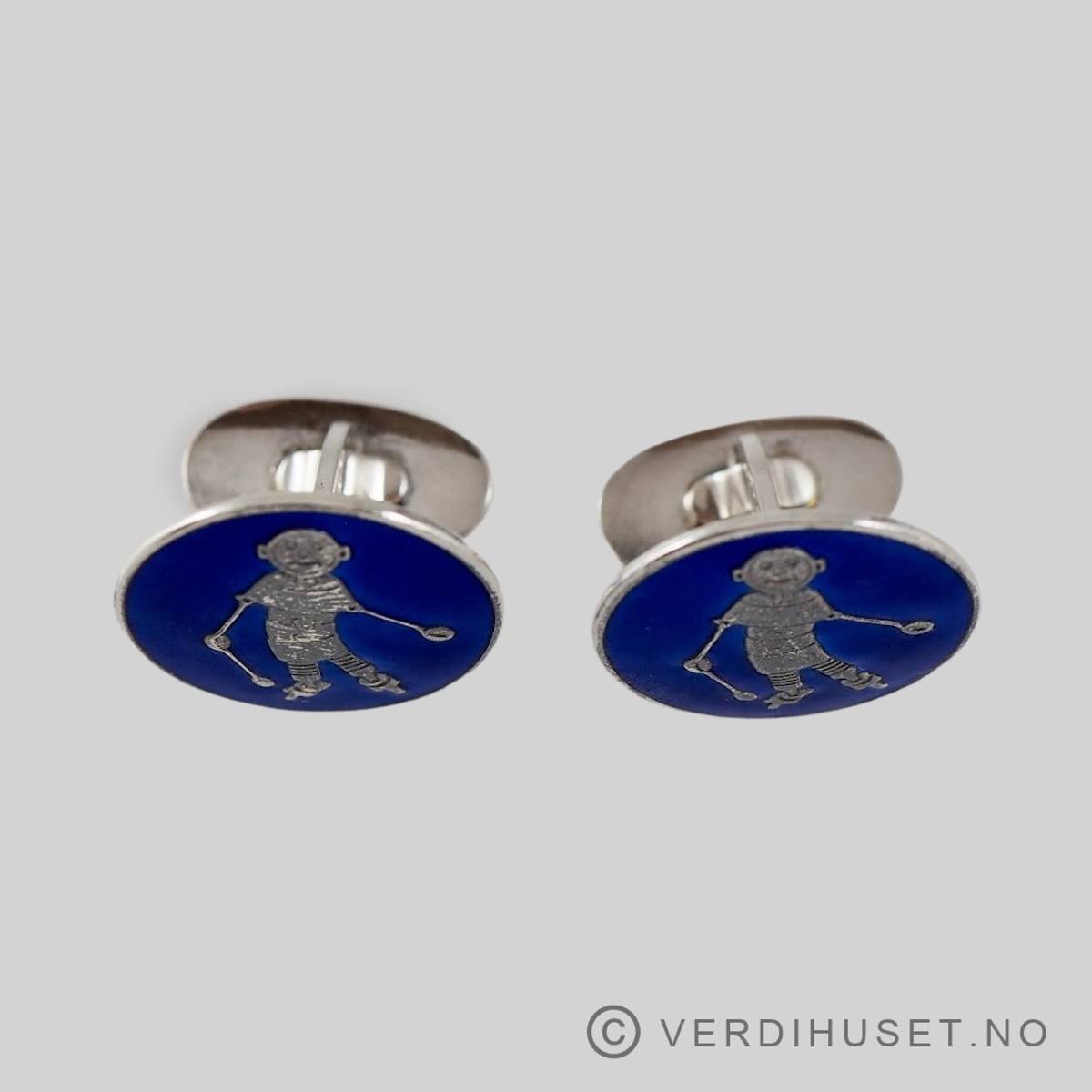 Mansjettknapper i sølv med blå emalje