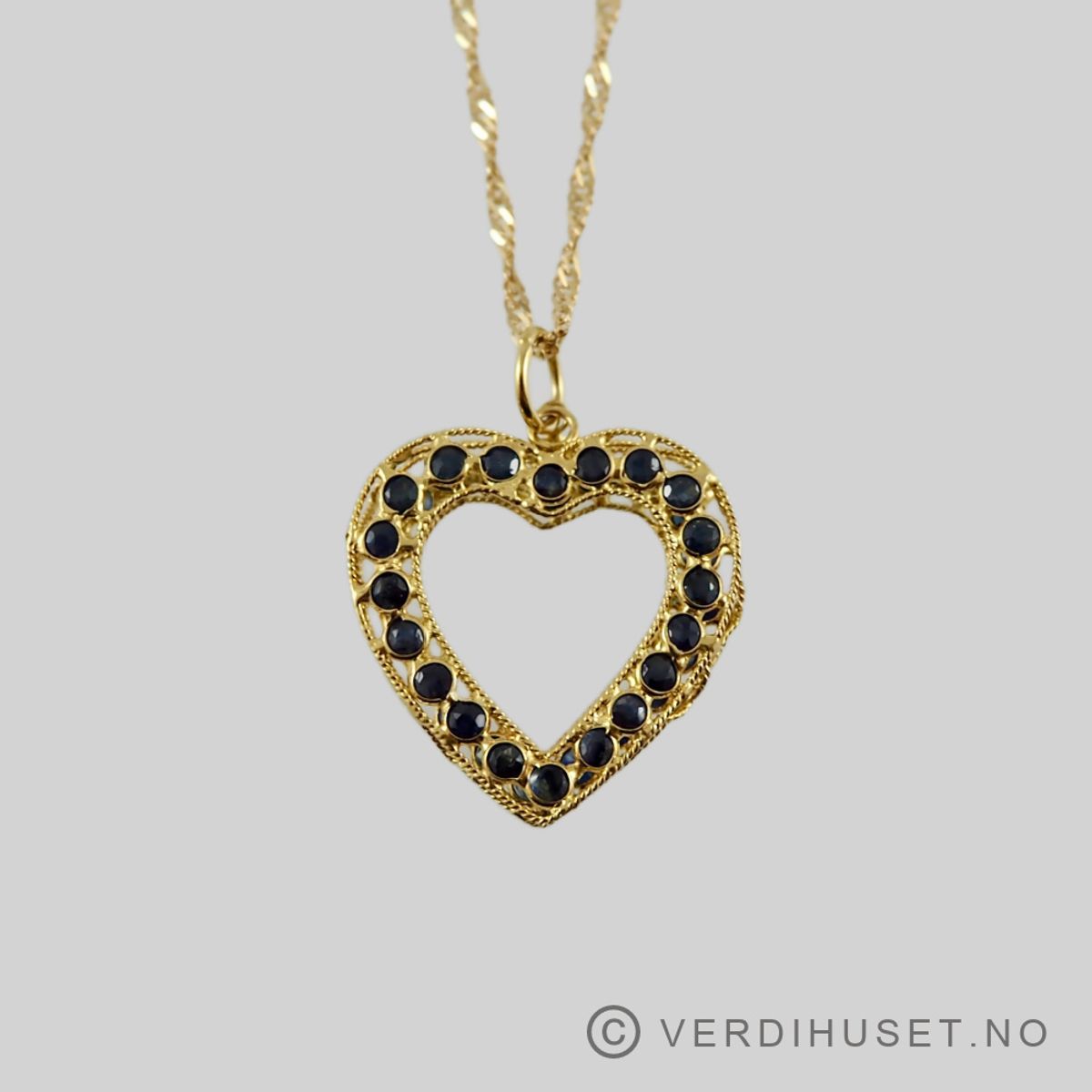 Anheng i 18 K gull med blå stener