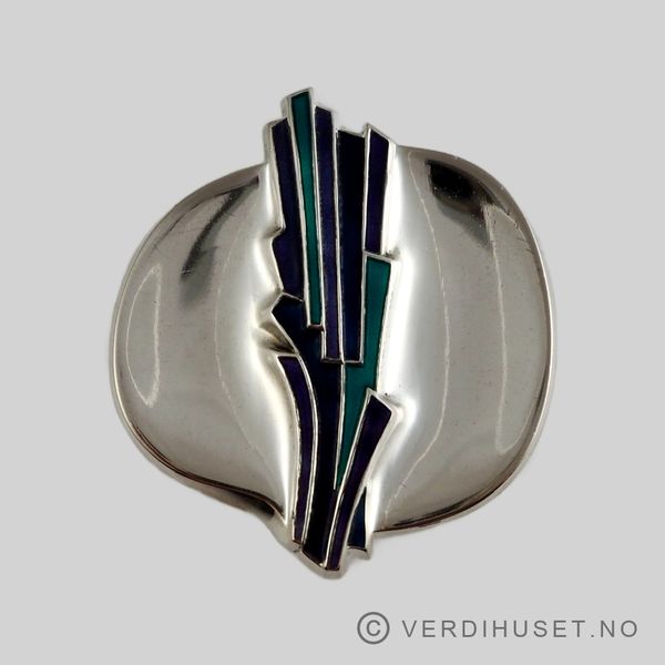 Hovedbilde Brosje/Anheng i sølv med lilla og grønn emalje - ...