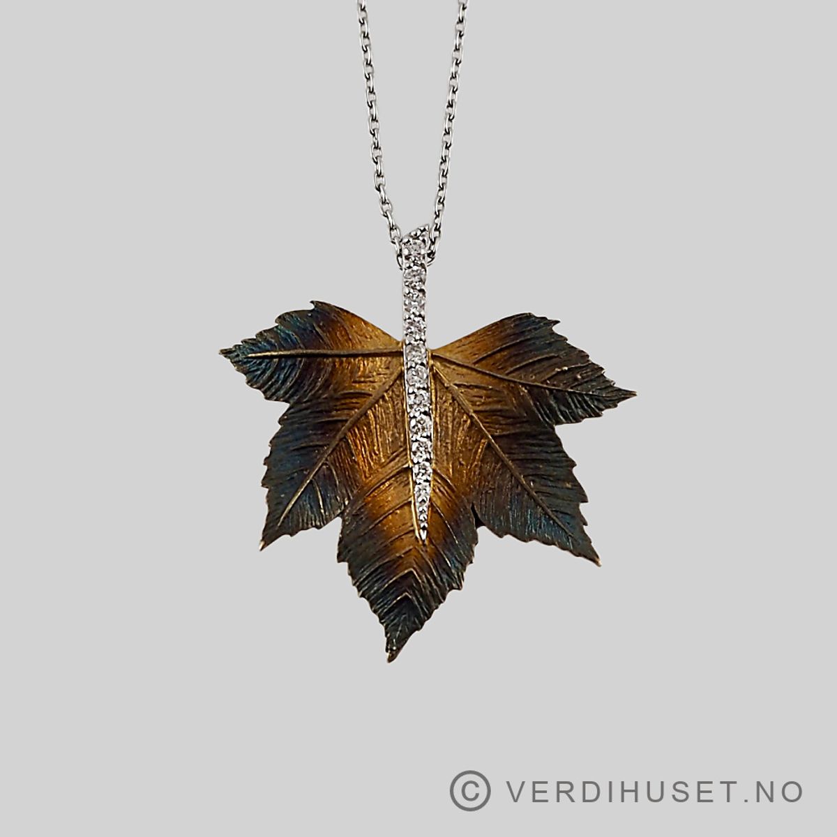 Anheng i 14 K hvitt og gult gull med blanke stener