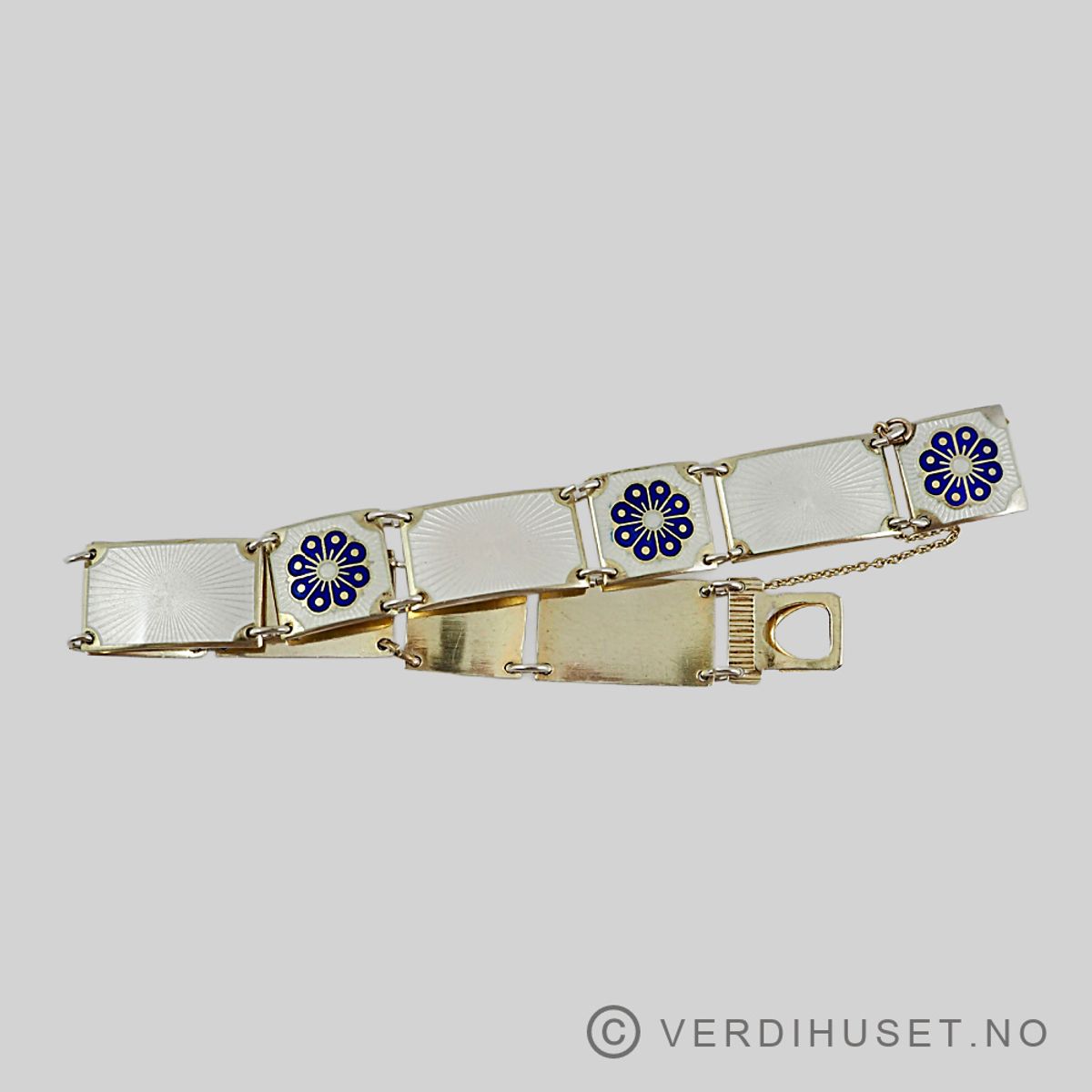Armbånd i forgylt sølv med hvit og blå emalje - D-A