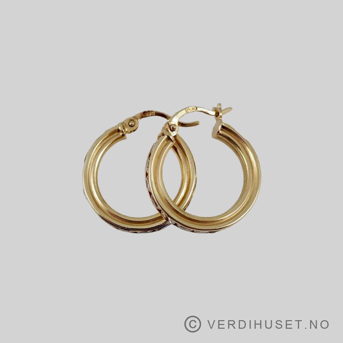 Øreringer i 14 K gull med blanke stener