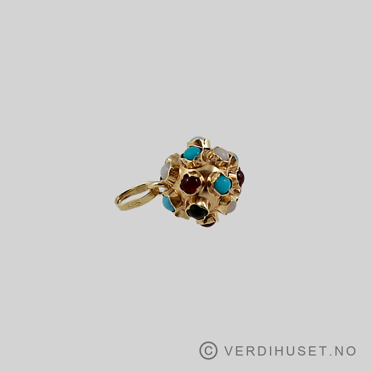 Charm i 14 K gull  - Kule med fargede stener