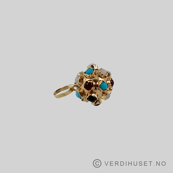 Hovedbilde Charm i 14 K gull  - Kule med fargede stener