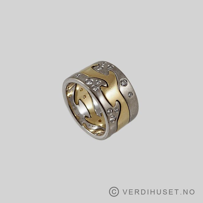 Hovedbilde 3-1 ring i 18 K hvitt og gult gull med diamanter