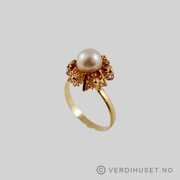 Hovedbilde Ring i 14 K gull med perle