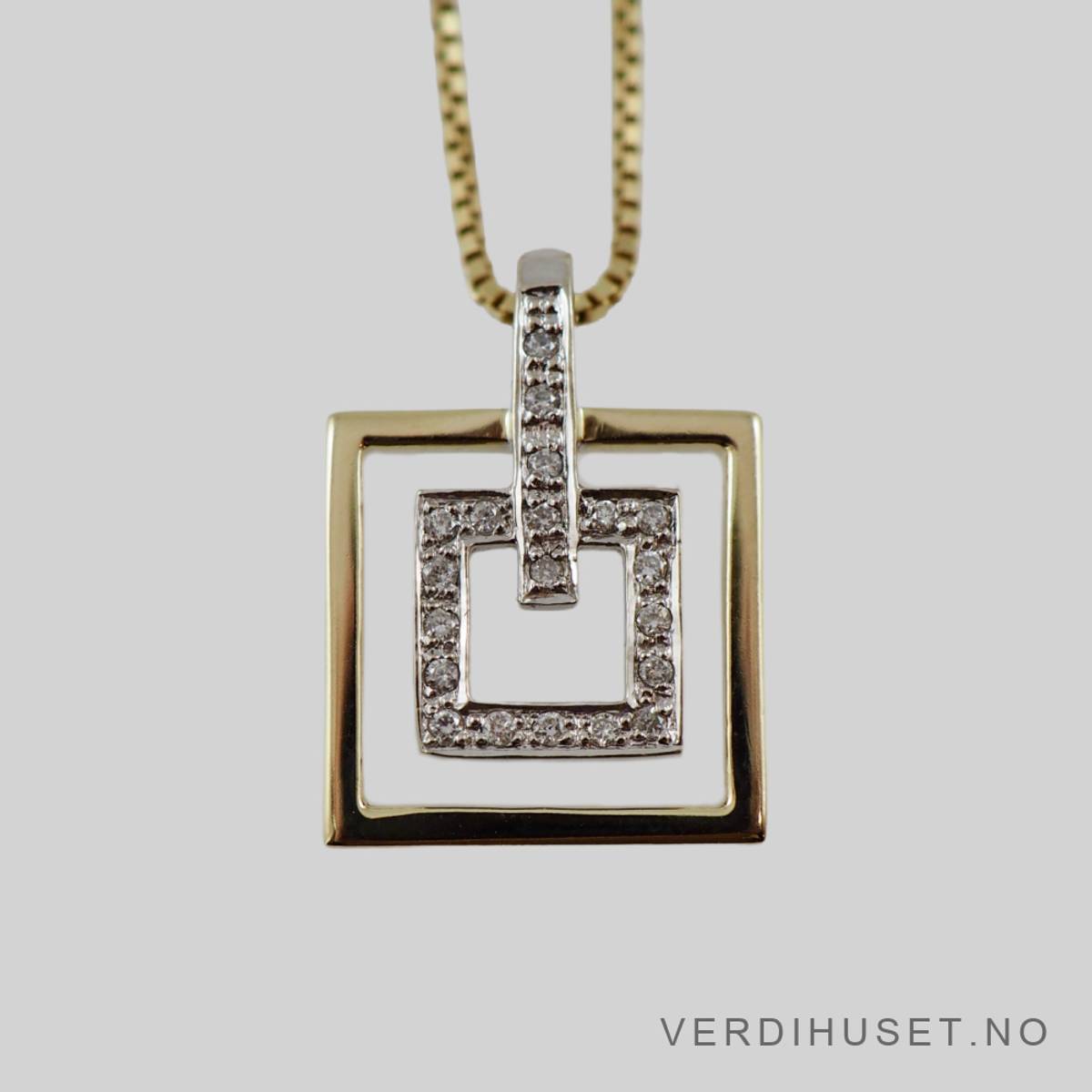 Anheng i 14 K gull med blanke stener