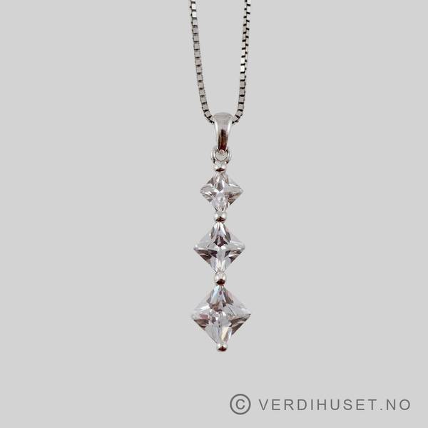 Hovedbilde Anheng i sølv med blanke stener