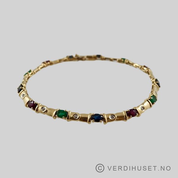 Hovedbilde Armbånd i 18 K gull med røde, grønne, blå og ...