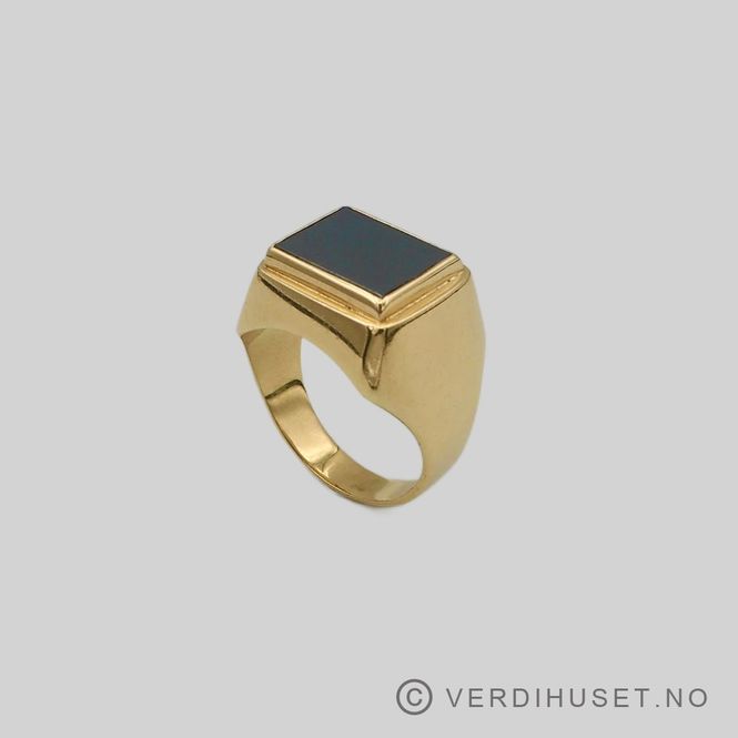 Hovedbilde Herre-ring i 14 K gull med sort sten