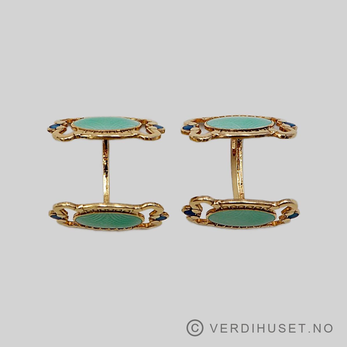 Mansjettknapper i forgylt sølv med emalje